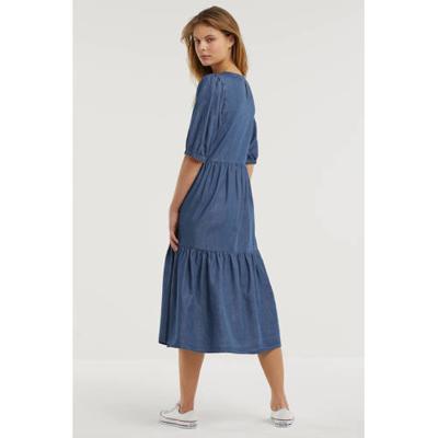 anytime jurk met volant blauw anytime jurk met volant blauw