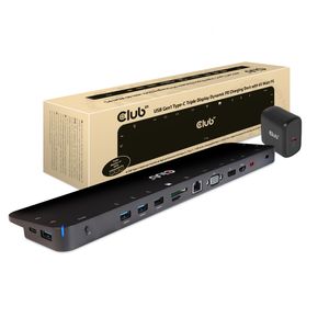 CLUB3D UNIVERSEEL USB Gen1 Type-C Triple Display Dynamic PD Charging Dock met 65 Watt PS ( VGA, HDMI, DP, ETHERNET)