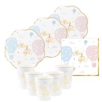 Feestbordjes/servies set - 16-delig - gender reveal - blauw roze - rond - papier/karton - thumbnail