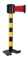 Buitenpaal zwart/geel zware basis op wielen - riem 10 m/100 mm rood