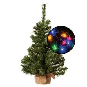 Kleine kunst kerstboom - groen - incl. paarden thema lichtsnoer gekleurd - H60 cm