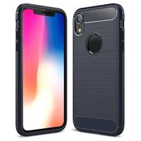 iPhone XR Geborsteld TPU Hoesje - Koolstofvezel - Blauw - thumbnail