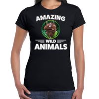 T-shirt orang oetan apen amazing wild animals / dieren zwart voor dames