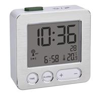 TFA Dostmann Radiogestuurd wekker, 60.2545.54, digitaal, weergave van de binnentemperatuur, met datum + achtergrondverlichting, klein, zilver, (L) 66 x (B) 22 x (H) 68 mm