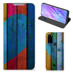 Samsung Galaxy S20 Book Wallet Case Wood Heart - Cadeau voor je Vriend