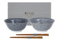 Tokyo Design Studio - Nippon Black - Tayo Giftbox met Eetstokjes Stippen en Golven- 15.2 x 6.7cm - 2 stuks