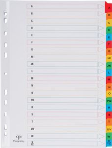 Pergamy tabbladen met indexblad, ft A4, 11-gaatsperforatie, geassorteerde kleuren, A-Z 20 met tabs