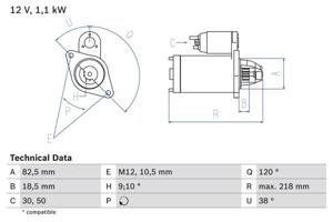 Startmotor / Starter BOSCH, Spanning (Volt)12V, u.a. für Opel, Daewoo, Vauxhall, Saab