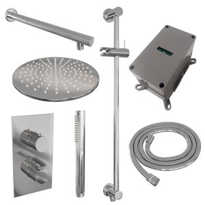 Regendoucheset Inbouw Brauer Chrome Carving Thermostatisch 30cm met 3-Weg Omstelling, Wandarm, Glijstang en Staaf Handdouche Chroom