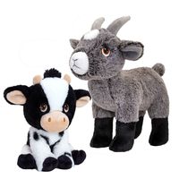 Pluche knuffel boerderijdieren voordeelset koe en geit van 19 cm - thumbnail