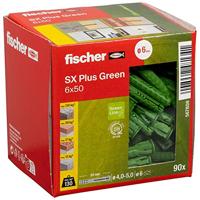 fischer spreidplug SX Plus Green 6 x 50, Doos met 90 duurzame pluggen, Universele plug gemaakt van hernieuwbare grondstoffen, optimale grip in beton, volle baksteen, cellenbeton en meer