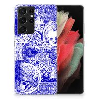 Silicone Back Case Samsung Galaxy S21 Ultra Angel Skull Blauw - thumbnail