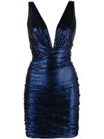 Alexandre Vauthier robe courte ornée de sequins à col v - Bleu