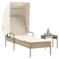 Ligbed met luifel en tafel poly rattan beige - thumbnail