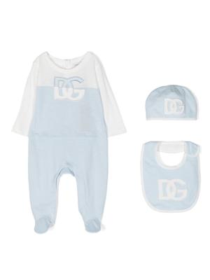 Dolce & Gabbana Kids Katoenen romper set met logopatch - Blauw