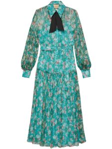 Gucci robe longue en soie à fleurs - Bleu