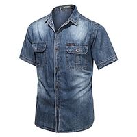 Voor heren Overhemd Zomer overhemd Overhemd met knopen Normaal shirt Jeanshemd Marine Blauw Stoffig blauw Licht Blauw Korte mouw Effen Kleur Kraag Strijkijzer niet-afdrukken Dagelijks Denim Kleding Lightinthebox